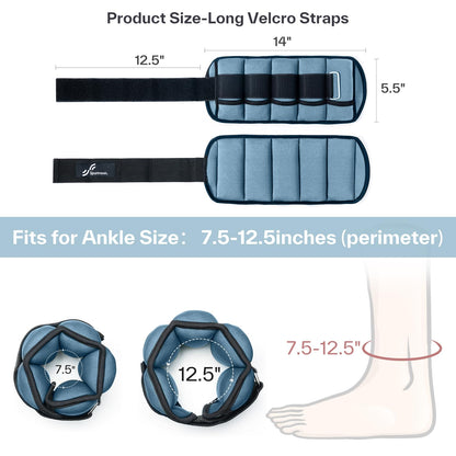Sportneer Adjustable Ankle Weights 1 Pair 2 4 6 8 10 Lbs Leg Weight Straps for Women Men, Weighted