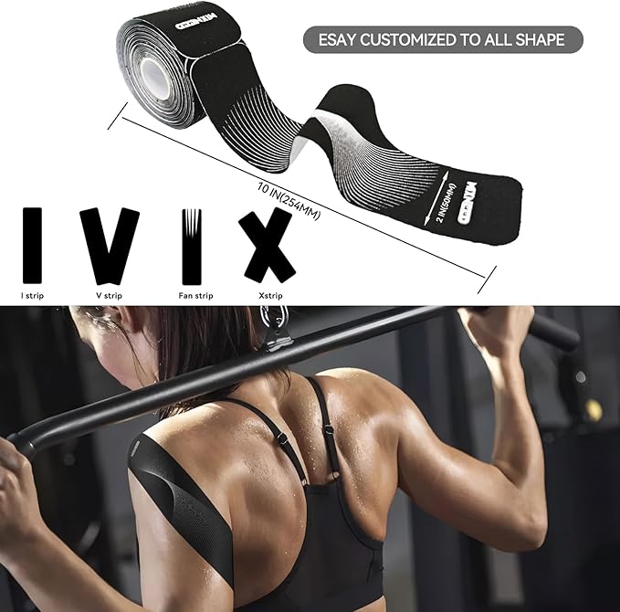 Precut Kinesiology Tape - 60 Strips (3 Rolls) | Waterproof Kinesiology Tape for Muscle & Joint Support, Athletic Knees, Shoulders, Back Pain Relief | Sport Tape for Weightlifting, Running