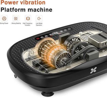 Vibration Plate Exercise Machine, Vibration Plate Platform with Bluetooth & Resistance Bands, Curved Design Full Body Workout Vibration Plate for Weight Loss, Muscle Recovery, Home