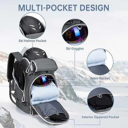 Ski Boot Bag, 50L Ski Boot Travel Backpack for Skis, Snowboard & Accessories, Waterproof Padded Ski Boot Bag Backpack