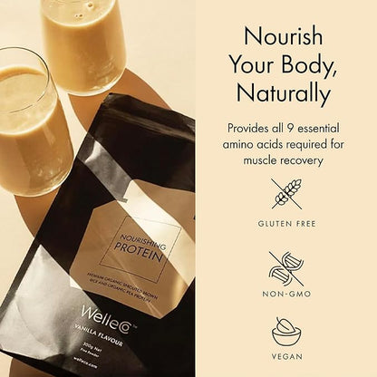 WelleCo Vegan Protein Powder, Gluten Free Premium Organic Sprouted Brown Rice & Pea Protein Blend, Low Carb & Dairy Free, for Energy, Muscle Recovery, 16g Protein Per Serving, Vanilla, 35.2oz Pouch