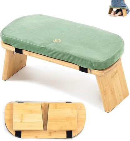 Meditation Bench, Bamboo Meditation Stool, Folding Kneeling Meditation Bench, Seiza Prayer Bench, Prayer Bench with Meditation Cushion, Kneeling Stool (Green)