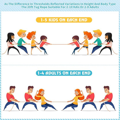 Tug of War Rope for Kids and Adults,Outdoor Field Day Family Reunion Birthday Party, Summer Outside Yard Backyard Lawn, Camping Picnic Carnival Games,Team Building (Blue, 20FT)