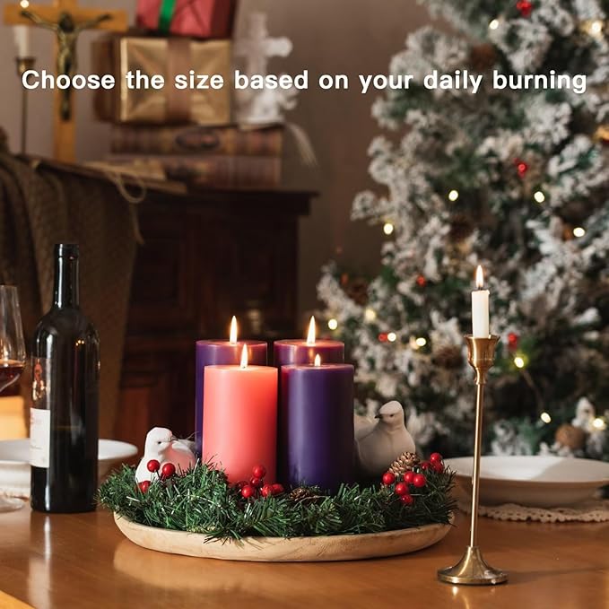 MOZEAL 3" x 6" Hand-Poured, Unscented Pillar Candles. Each Offers Approx 115 Hours of Clean, Long-Lasting Burn Time. Dripless Candles Set of 4, Ideal for Advent Wreath