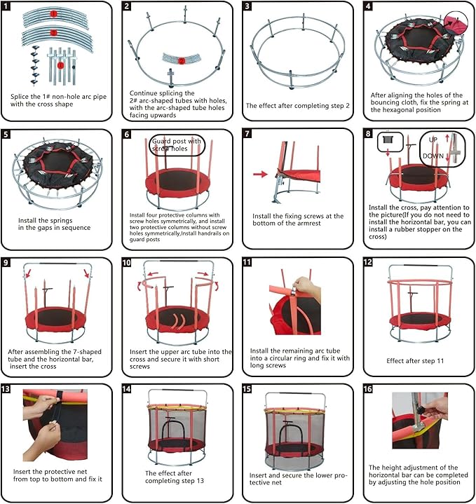 Trampoline for Kids, Adjustable Baby Toddler Trampoline with Basketball Hoop, Round Bottom Indoor Outdoor Toddler with Enclosure