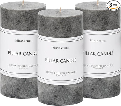 3x6 inch Grey Pillar Candles Set of 3, Unscented Pillar Candle, Dripless and Smokeless Large Candles, Candle for Home Decor, Dinner Table,Weddings, Holidays