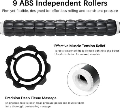 Muscle Roller Stick for Athletes - Deep Tissue Fascia Blaster & Roller Massager for Myofascial Pain Relief - Handheld Physical Therapy & Recovery Tool(White black-18 inch)
