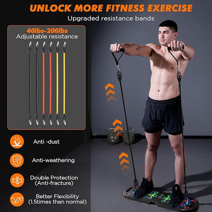 Portable Home Gym Workout Equipment, Push Up Board, Pilates Bar & Fitness Accessories with Resistance Bands for Upper Body Strength Training Full Body Workout at Home