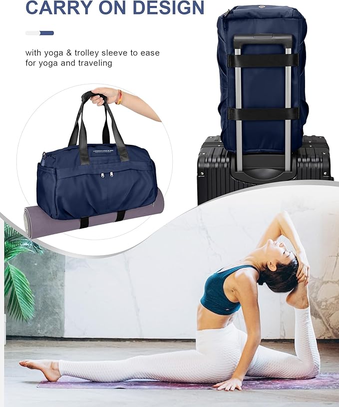 Small Gym Bag for Men Duffle Bag with Shoe Compartment Yoga Mat Bag Sports Workout Bag Weekend Overnight Bag, Dark Blue