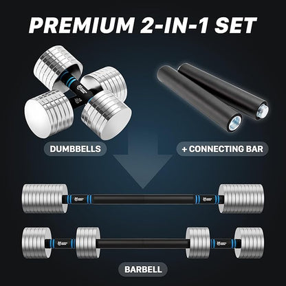 Northdeer V2.0 Upgraded Adjustable Steel Dumbbells 40LB / 60LB - 2 in 1 Dumbbell Barbell Set for Home Gym Workout - Compatible with V1.0 Dumbbells