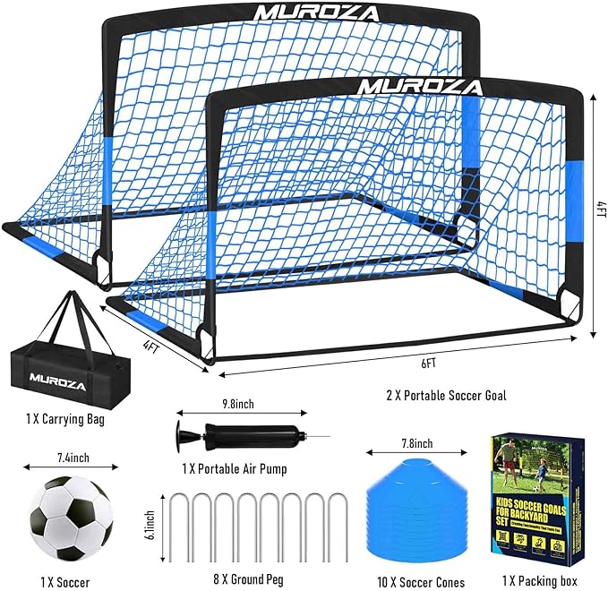 Soccer Goal, Kids Soccer Goals for Backyard Set, 2 Pack of Portable Pop Up Soccer Net with Soccer Ball, Cones, Complete Training Equipment for Youth, Toddler Outdoor Sports Games