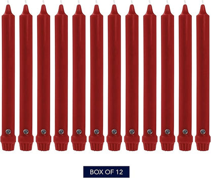 Colonial Candle Unscented Taper Candle, Classic Collection, Red, 8 In, Pack of 12 - Up to 6 Hours Burn