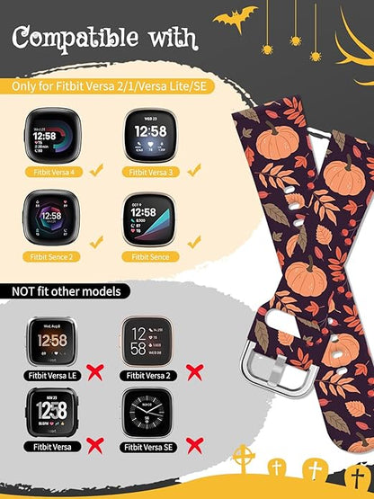 Watbro Halloween Holiday Band Compatible with Fitbit Versa 3 / Sense/Fitbit Versa 4 / Sense 2 Bands for Women Men,Soft Silicone Cute Sport Pumpkin Strap