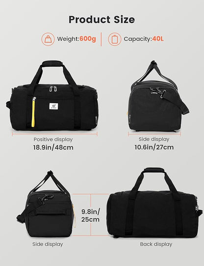 SKYSPER Gym Bag Men Women - 40L Sports Bag Duffle Backpack with Shoe Compartment Wet Pocket for Fitness,Sport,Travel & Workout(Black)