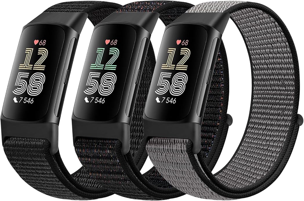 Sport Loop Nylon Watch Bands Compatible with Fitbit Charge 6/5, Adjustable Breathable Replacement Soft Nylon Loop Wristband for Women/Men