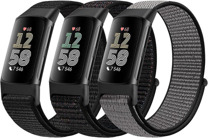 Sport Loop Nylon Watch Bands Compatible with Fitbit Charge 6/5, Adjustable Breathable Replacement Soft Nylon Loop Wristband for Women/Men