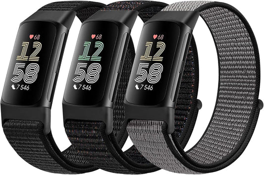 Sport Loop Nylon Watch Bands Compatible with Fitbit Charge 6/5, Adjustable Breathable Replacement Soft Nylon Loop Wristband for Women/Men