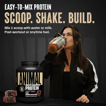 Animal Whey Isolate Protein Powder - Loaded for Pre & Post Workout Muscle Builder and Recovery with Digestive Enzymes for Men & Women - 25g Protein, Great Taste, Low Sugar - Brownie Batter 4 lbs