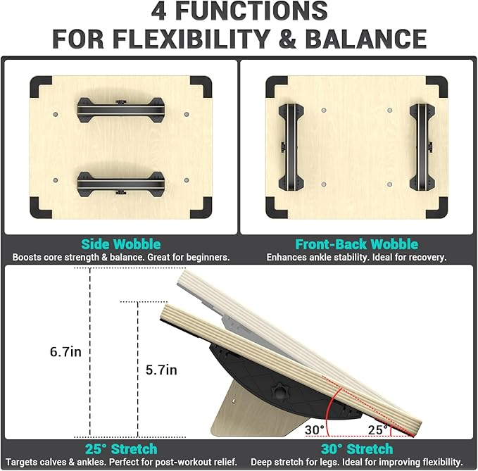 Sportneer 2-in-1 Balance Board ??Adjustable Wobble & Slant Board for Core Strength, Stretching, Rehab, Standing Desk, Home Gym Workout