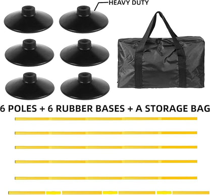 Agility Training Poles for Soccer/Dog/Horse,Adjustable Football Basketball Speed and Agility Training Equipment,Set of 6,5.4FT with Round Rubber Base