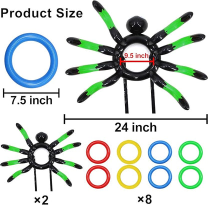 10 PCS Giant Halloween Ring Toss Games Inflatable Spider for Kids Adult Indoor Outdoor Carnival Family Party Games Spider Toys Halloween School Party Favors (2 Giant Spiders, 8 Rings)
