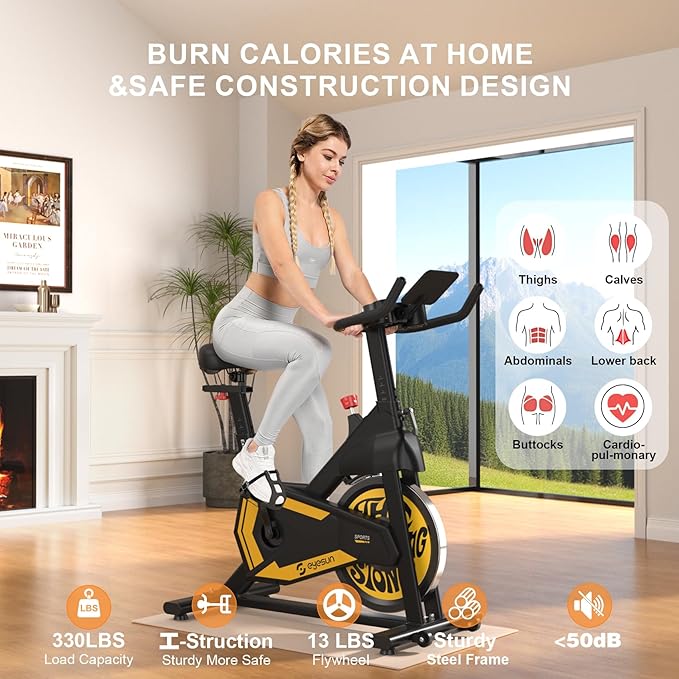 Exercise Bikes for Home,Indoor Cycling Bike with Adjustable Magnetic,Brake Pad Resistance Silent Belt Drive,330lbs Weight Capacity &Upgraded Version Seat for Home Cardio&Weight Loss
