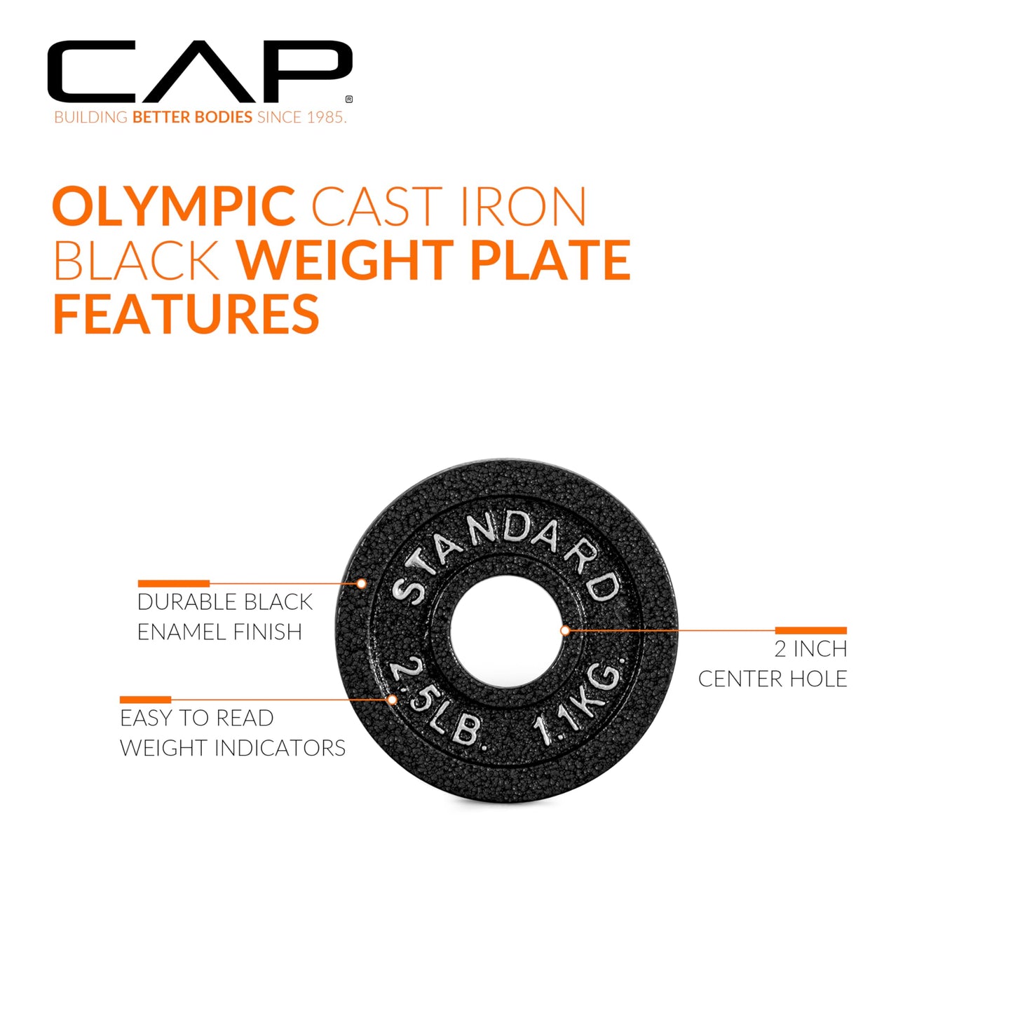 CAP Barbell 75 LB Classic Olympic 2-Inch Cast Iron Weight Plate Set | Black