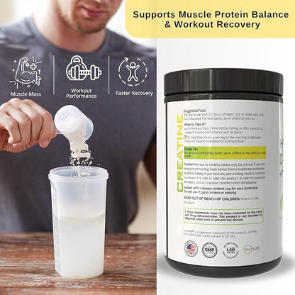 HMB Creatine Leucine Powder - 5g Creatine Monohydrate, 3g HMB Supplement, 3g L-Leucine - Vitamin D3, Vegan Lemonade Flavor, Muscle & Strength Support - 30 Servings