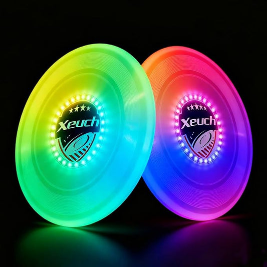 2 Pack Flying Disc, Glow Frisbee with 30 RGB LEDs, 16 Light Modes and 4 Brightness, 6-Hour Playtime, Built-in Timer & Sensor, 175g - Christmas, Birthdays Gifts for Men/Boys/Teens/Kids