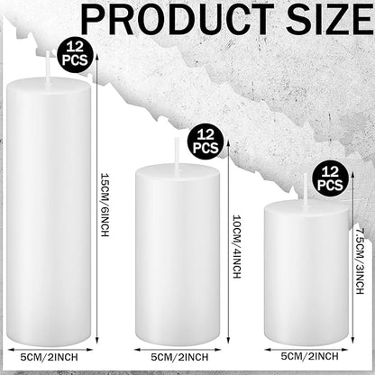MTLEE 36 Pcs Pillar Candles Bulk Unscented Candle Set 38 Hour Long Burning Dripless for Dinner Emergency Wedding Spa Party(3 Sizes,White)
