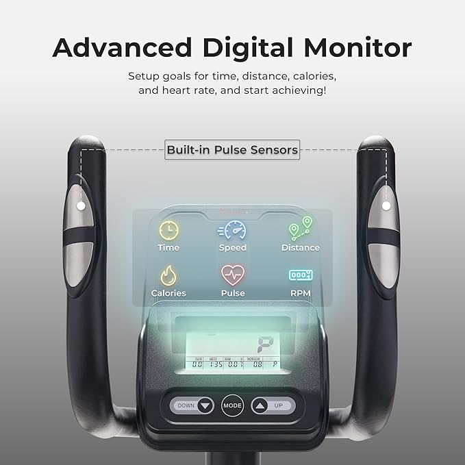 Sunny Health & Fitness Smart Upright Elliptical w/Pulse Sensor Built-in, Indoor Full-Body Cross-Training & Cardio Exercise Machine for Home, Free SunnyFit App Connection, Optional Long Stride Length