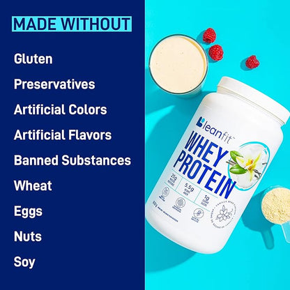 LeanFit WHEY Protein Natural Vanilla ??100% Whey Protein Powder, 24g Protein Per Serving ??Grass-Fed, Gluten-Free, Low Carb, BCAAs, Amino Acid ??23 Servings, 1.83 Pound Tub