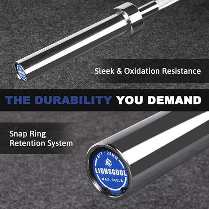 LIONSCOOL Premium 4ft/4.9ft/6ft Barbell for Strength Training and Olympic Weightlifting, 2 Inch Bar for Squats, Curls, Deadlifts, Presses, Hip Thrusts, 350lbs/500lbs/700lbs Weight Capacity