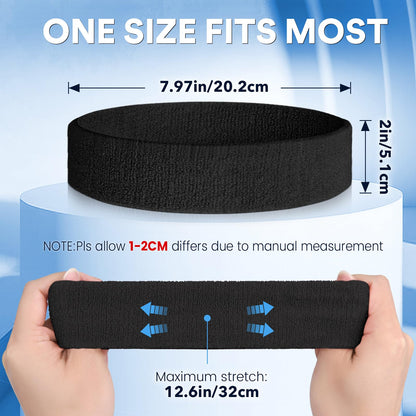 BEACE Sweatbands Sports Headband for Men & Women - Moisture Wicking Athletic Cotton Terry Cloth