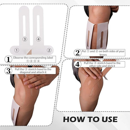 12 Pcs Precut Kinesiology Tape for Knees，Knee Tape for Knee Pain Relief Pre Cut，Waterproof, Breathable, Hypoallergenic Athletic Tape for Support and Protection (Rice-White)