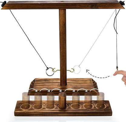 Ring Toss Game for Adults, Wooden Hook and Ring Game Handmade for Bars, Home, Party, Yard Games, Outdoor Indoor Games for All Ages, Large Size 16" X 13"
