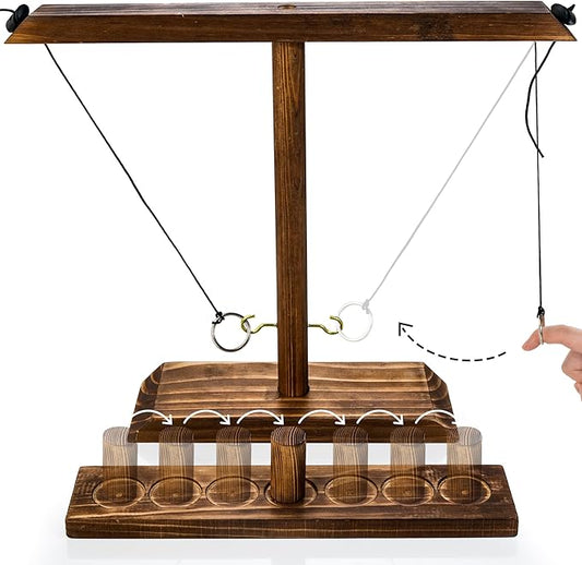 Ring Toss Game for Adults, Wooden Hook and Ring Game Handmade for Bars, Home, Party, Yard Games