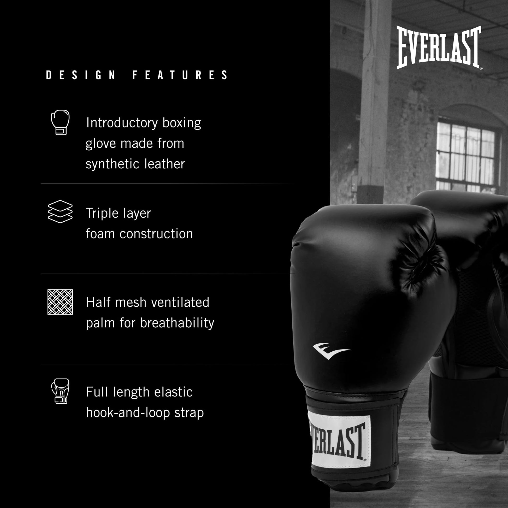 Everlast ProStyle 2 Boxing Gloves | Men and Women, Heavy Bag | Black | 14oz