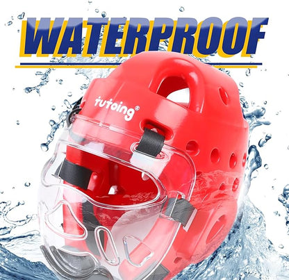 Kids Adults Karate Headgear with Face Shield, MMA Martial Arts Headgear Boxing Soft Helmet Taekwondo Sparring Head Gear