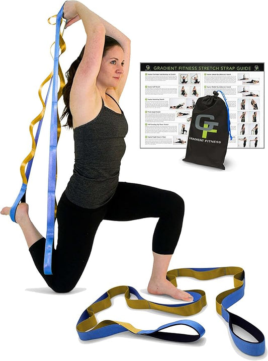 Gradient Fitness Stretching Strap for Physical Therapy, 12 Multi-Loop Stretch Strap 1.5" W x 8' L, Neoprene Handles, Physical Therapy Equipment, Yoga Straps for Stretching, Leg Stretcher.