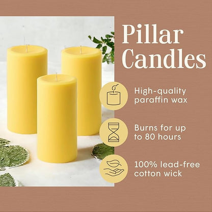 3" x 6" Yellow Pillar Candles (Set of 3) Unscented, Solid Color, Hand Crafted Weddings, Home Decoration, Restaurants, Spa, Church, Holiday Candle Gift