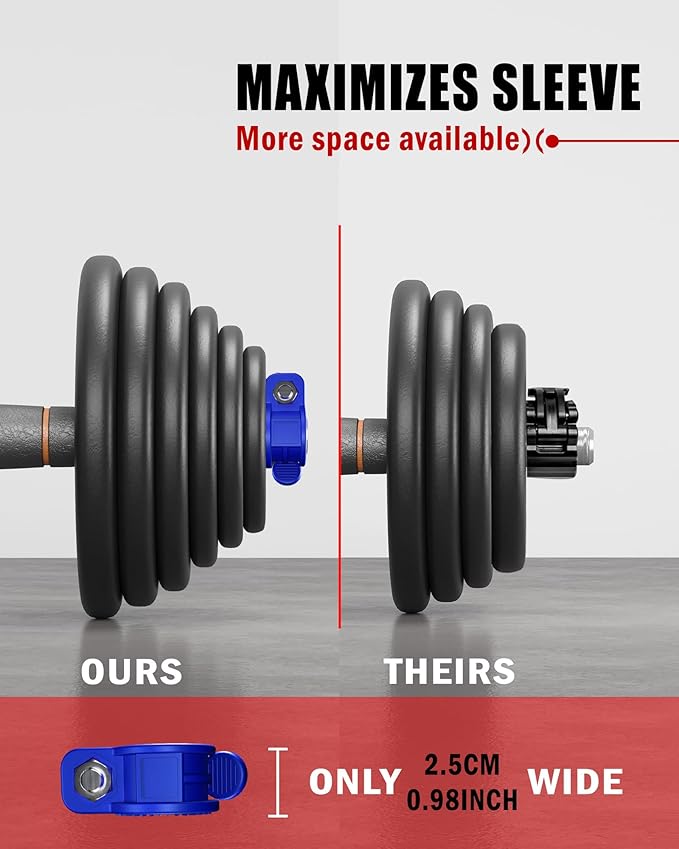 Narrow Barbell Clips 2.5cm Width for Olympic Bars, 0.9-1.18inch Adjustable Weight Clamps, Quick Release Locking Collars for Weightlifting