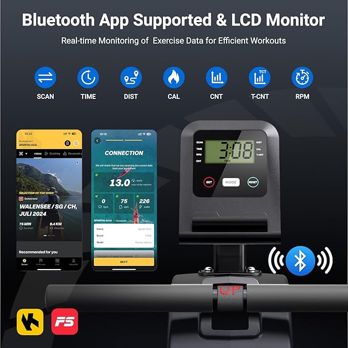 Dripex Rowing Machines for Home Use, Rowing Machine Magnetic Rower, 16 Levels of Workout Resistance, Max 350 LBS, Dual Slide Rail, Bluetooth App Compatible, LCD Monitor, Row Machine for Gym Exercise