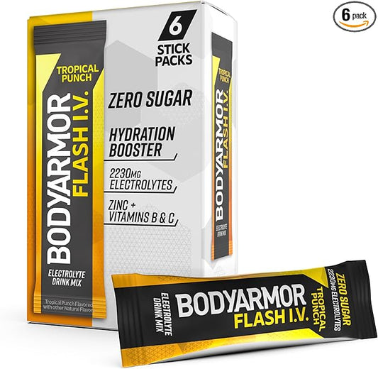 BODYARMOR Flash IV Electrolyte Packets, Tropical Punch - Zero Sugar Drink Mix, Single Serve Packs