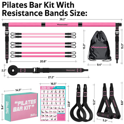 Pilates Bar Kit with 6 Latex Resistance Bands, Adjustable Exercise Bar