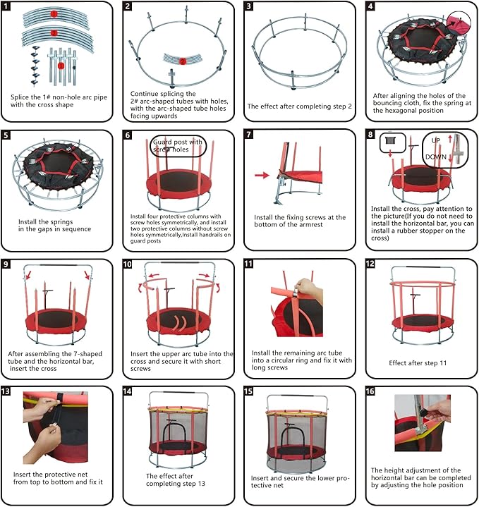 Trampoline for Kids, Adjustable Baby Toddler Trampoline with Basketball Hoop, Round Bottom Indoor Outdoor Toddler with Enclosure