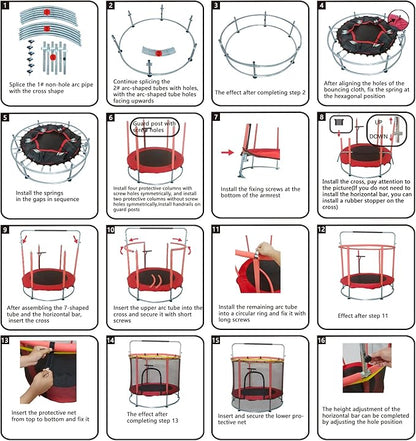 Trampoline for Kids, Adjustable Baby Toddler Trampoline with Basketball Hoop, Round Bottom Indoor Outdoor Toddler with Enclosure