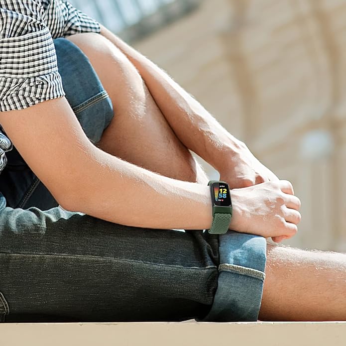 Braided Band Compatible with Fitbit Charge 6/Fitbit Charge 5, Soft Nylon Solo Loop Adjustable Replacement Wristband for Women Men