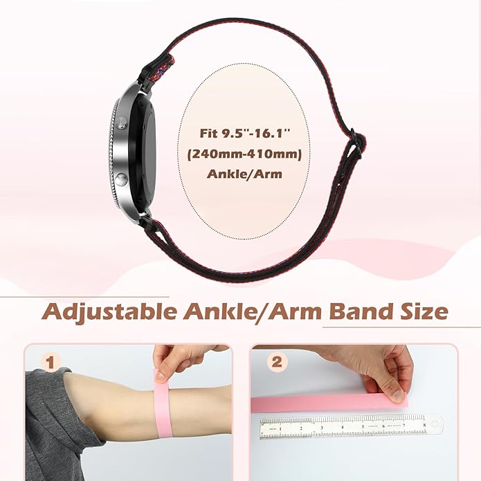 2 Pack Elastic Ankle/Arm Watch Bands Compatible with Garmin Venu 3/Venu 2/Vivoactive 4, Garmin Forerunner 570 47mm/265/255/255 Music, 22mm Sport Nylon Replacement Strap for Amazfit GTR 4/3/2