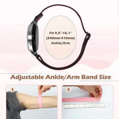 2 Pack Elastic Ankle/Arm Watch Bands Compatible with Garmin Venu 3/Venu 2/Vivoactive 4, Garmin Forerunner 570 47mm/265/255/255 Music, 22mm Sport Nylon Replacement Strap for Amazfit GTR 4/3/2